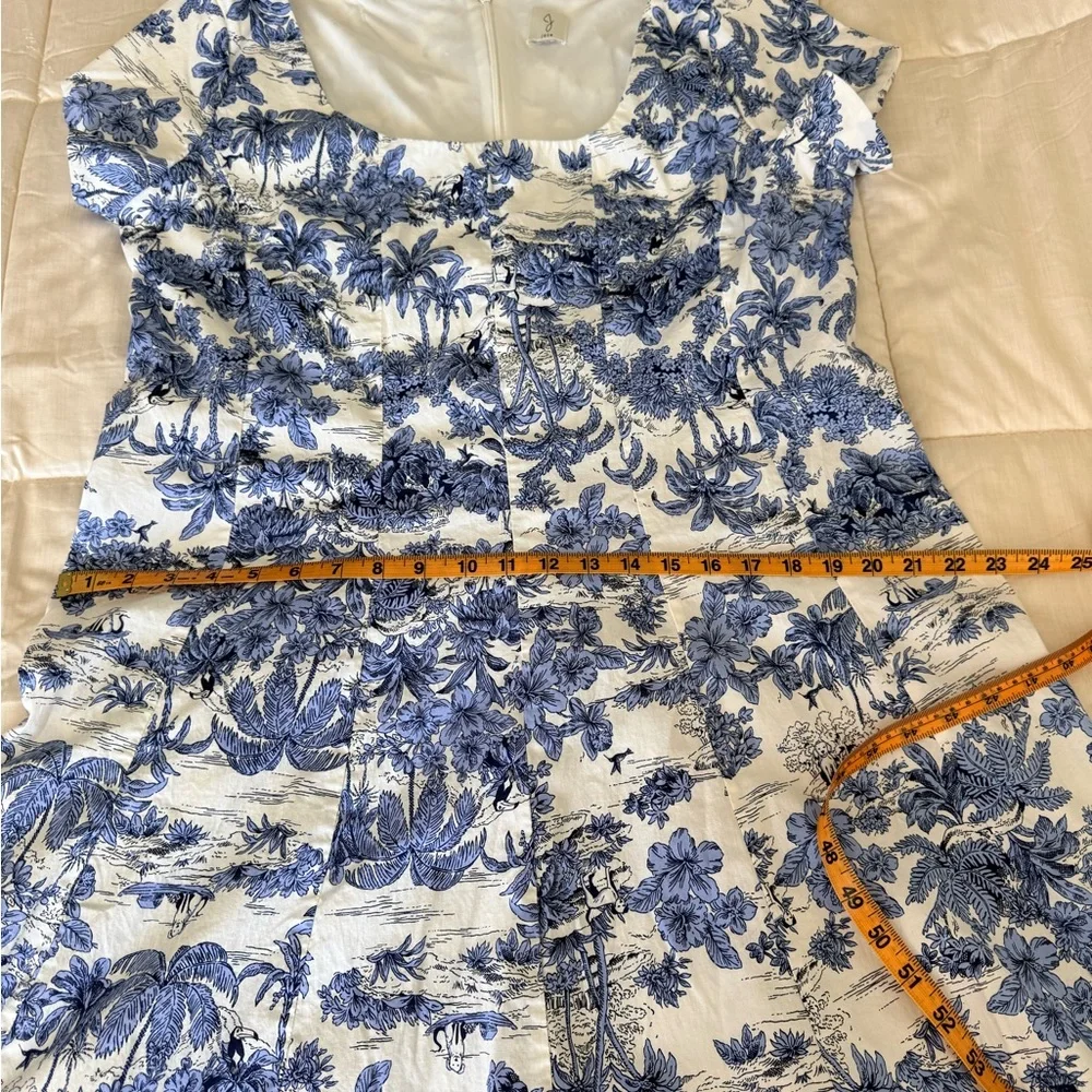 Joie Blue and White Toile print preppy midi dress Cottagecore zip back XL EUC - Picture 14 of 17